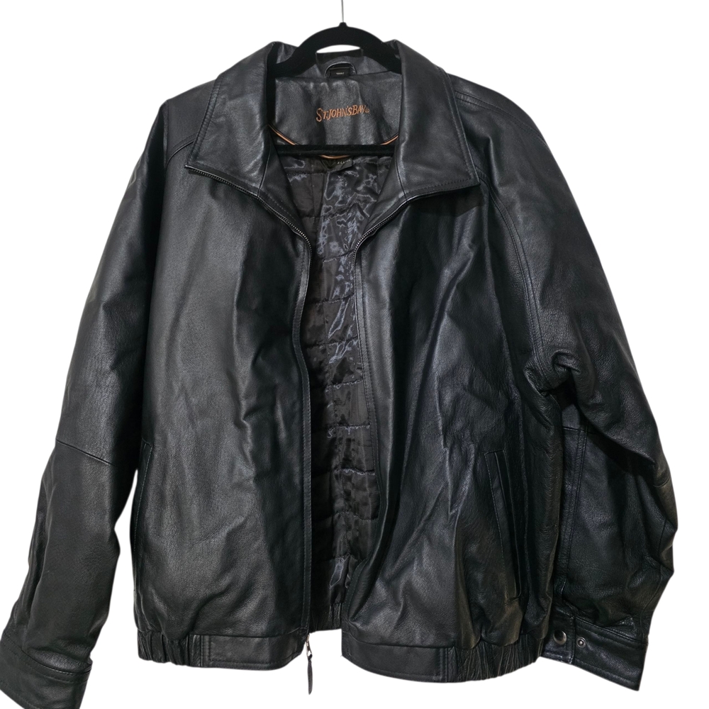 Vintage Y2K St John's Bay Leather Bomber Jacket Quilted Inside Men's Xl